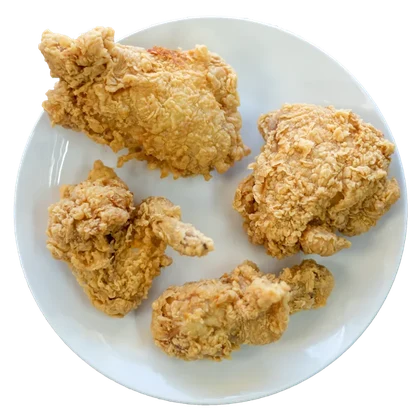 A plate of mixed fried chicken pieces