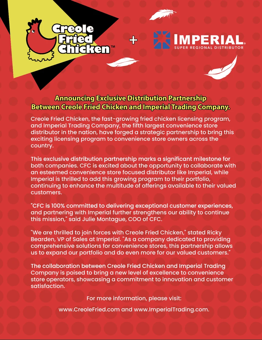 The Creole Fried Chicken and Imperial Trading Company partnership announcement